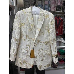 NWT Men's Alberto Nardoni white and gold paisley designer jacket size M